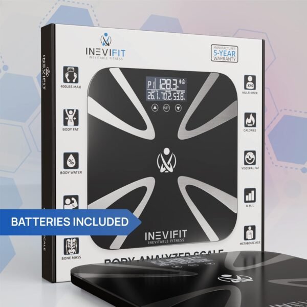 INEVIFIT Body Fat Scale, Highly Accurate Digital Bathroom Body Composition Analyzer, Measures Weight, Body Fat, Water, Muscle, BMI, Visceral levels & Bone Mass for 10 Users. includes Batteries. - Image 6