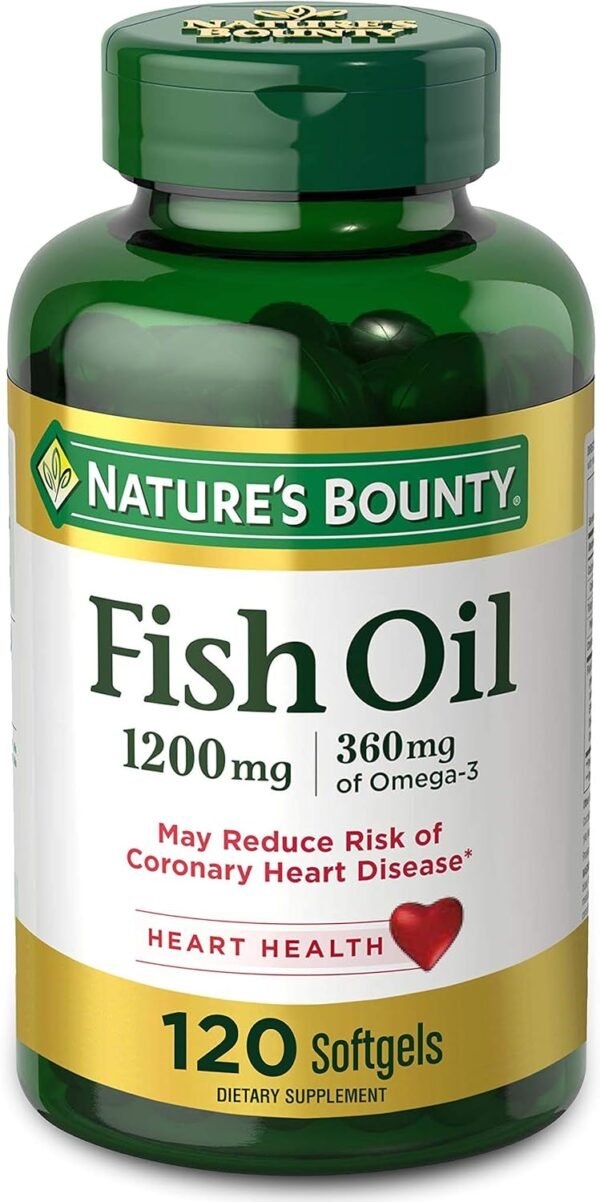 Nature's Bounty Fish Oil, Dietary Supplement, Omega 3, Supports Heart Health, 1200 Mg, 120 Rapid Release Softgels - Image 2