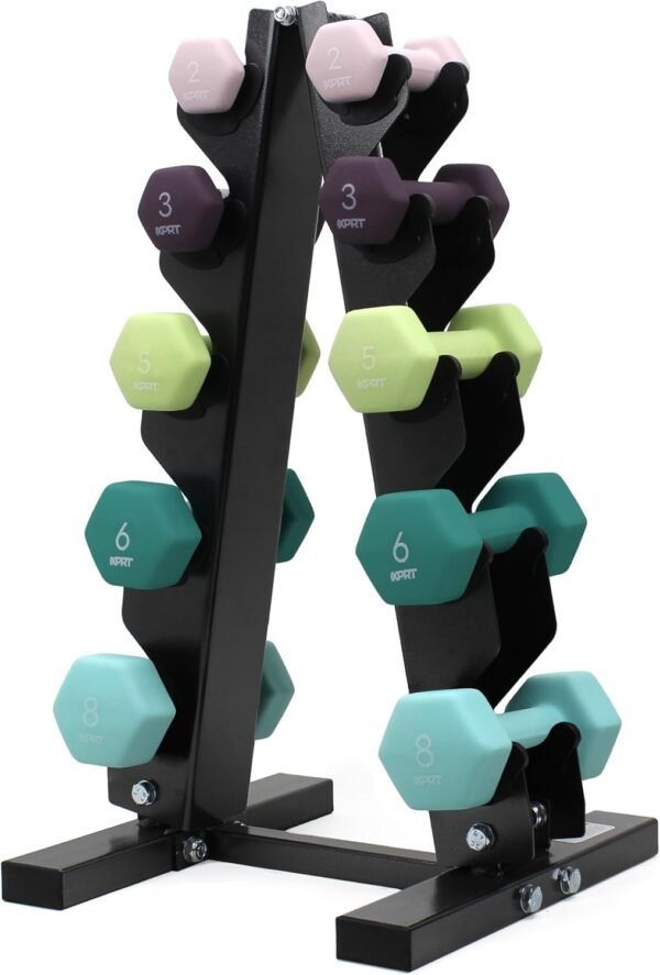 XPRT Neoprene Dumbbell Set with Rack - 5-Pair Weights for Home Gym - Image 2