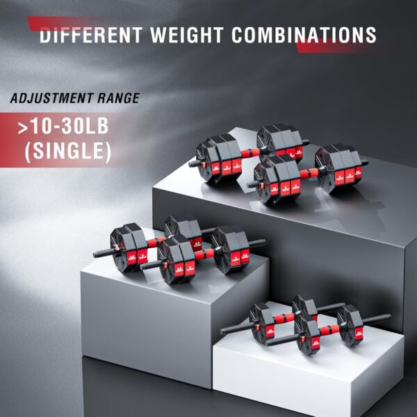 BIERDORF Adjustable Weights Dumbbells Set 50LB/60LB/80LB with 2 Adjustable Kettlebell and 4 Barbell Clips Free Weights Dumbbells Set 4 In 1 Used as Kettlebell Barbell Dumbbell Push Up Bar for Home Gym - Image 5