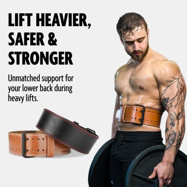 DMoose Fitness Weight Lifting Belt for Men and Women - 5mm Thick Genuine Leather with Secure Double Prong Buckle - Gym Belt for Weightlifting, Bodybuilding, Powerlifting, Squats and Deadlifts - Image 3