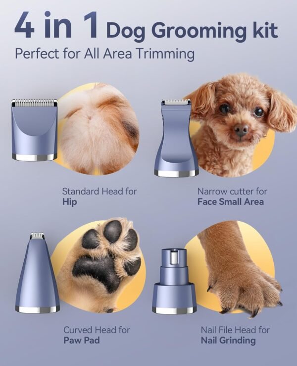 oneisall Small Dog Clippers Grooming Kit, 4 in 1 Quiet Cordless Dog Paw Trimmer & Nail Grinders,IPX7 Waterproof Dog Trimmers for Small Dogs - Image 4