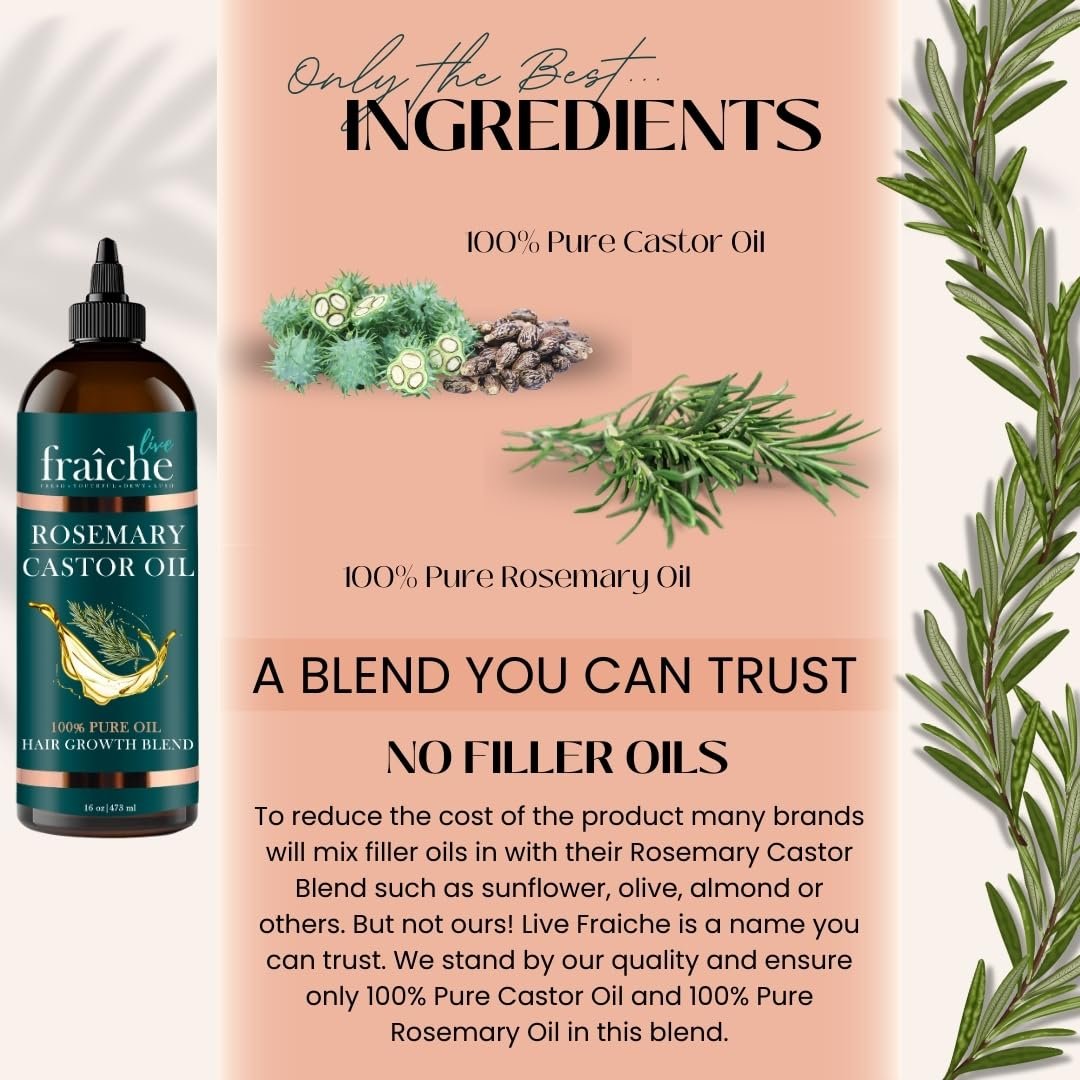 Live Fraiche Rosemary Castor Oil for Hair Growth 16oz - Rosemary Oil for Hair Growth and Thickening Pure Blend to Reduce Loss and Promote a Healthy Scalp - Image 7