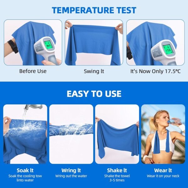 2 Cooling Towels 40''x12'',Cooling Towels for Neck and face Ideal for Gym, Yoga, Sports, Fitness, Running, Traving,Camping,Instant Relief Heat and Sweat,Stay Cool and Comfortable(2, Blue) - Image 9