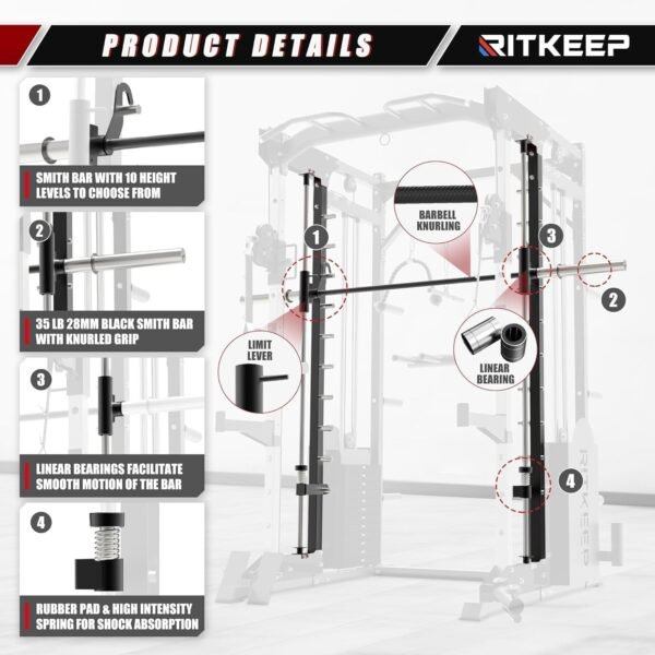 RitKeep PMAX 5600 Training Machine - 6 in 1 Home Gym Station with Cross Cable System, Dual Weight Stacks and Multi Press Attachments for Comprehensive Strength Training - Image 5