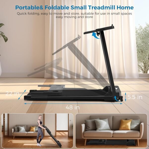 Treadmill with Handles, 2025 Upgraded Small Treadmill Home, Portable Electric Treadmills for Home 300 lbs Weight Capacity,Walking Pad Treadmill,Lightweight Folding Foldable Treadmill with LED Display - Image 7