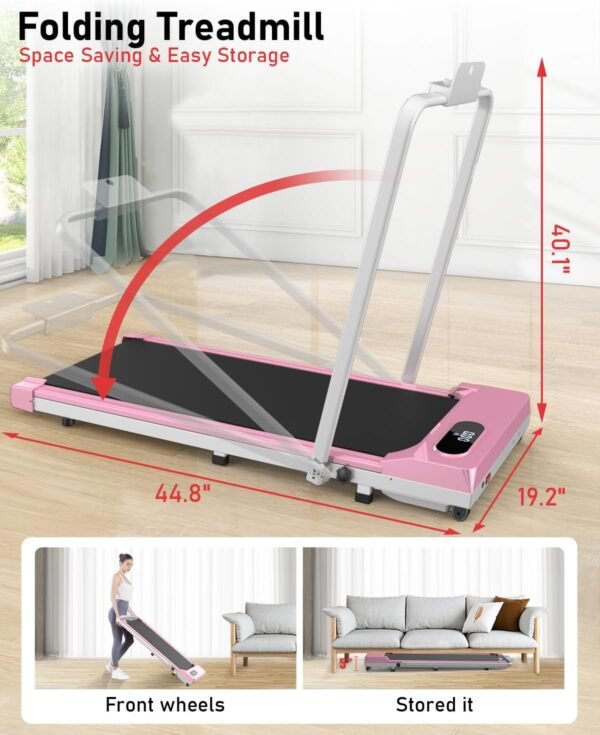 Foldable Walking Pad Treadmill, 6.2MPH Folding Treadmill Under Desk with Handle Bar for Office Home, 2.5HP Running Machine with Remote Control, Safety Lock, 300LBS Weight Capacity - Image 7