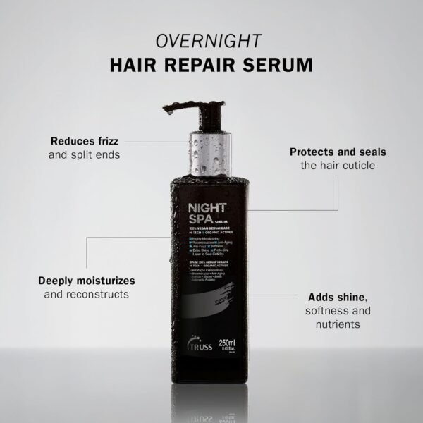 TRUSS Night Spa Serum - Anti Aging Damaged Hair Treatment with 100% Vegan Wax Base - Anti Frizz Hair Serum for Extra Shine, Moisture and Elasticity - (250 ml) - Image 3