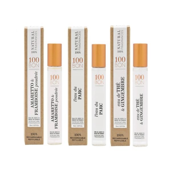 100BON 100% Natural Fragrances Vegan Cruelty Free Refillable Cologne Sprays Set, 3 x 0.5 fl oz - Raspberry & Almond, Citrus & Wood, Fresh Tea & Ginger - Image 3
