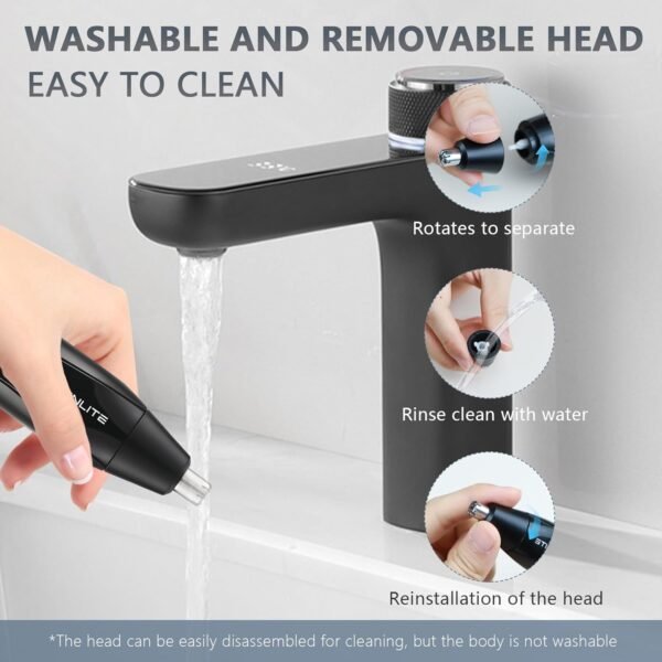 Nose Hair Trimmer for Men Women, Multi Functional Men's Beauty Set, Eyebrow, Nose Ear Trimmer, Detachable Head for Water Washing, USB-C Type Fast Charging (Grey) - Image 4