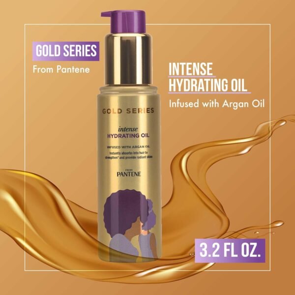 Pantene Gold Series Intense Hydrating Oil Treatment, 3.2 Fl Oz – Hair Oil Infused with Rich Argan Oil for Beautiful, Shiny Hair - Dye, Paraben and Sulfate Free Formula - Image 3