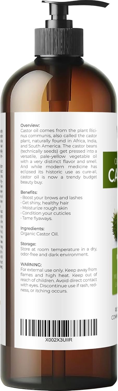 velona USDA Certified Organic Castor Oil - 16 fl oz (With Pump) | For Hair Growth, Boost Eyelashes, Eyebrows | Cold pressed, Natural Oil, USP Grade | Hexane Free, Lash Serum, Caster - Image 8