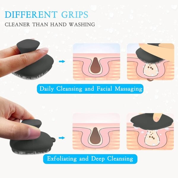 Silicone Face Scrubber Exfoliator Brush, Manual Facial Cleansing Exfoliating Brush, Gentle Face Scrub Wash Brush for Women and Men (Black) - Image 4
