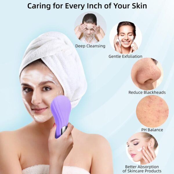 Electric Silicone Facial Brushes for Cleaning and Exfoliating,Electric Face Scrubber with Waterproof and Rechargeable Facial Skin Care for Women and Men - Image 3