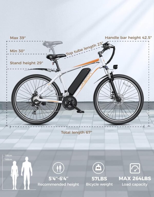 Jasion EBX Electric Bike for Adults, 26" Electric Mountain Bike with 850W Peak Brushless Motor, Max 55Miles 25MPH Electric Bicycles, 450Wh Removable Battery, Ebike for Adults 21-Speed Front Suspension - Image 7
