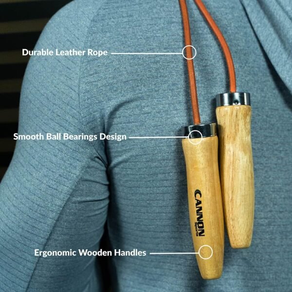 Cannon Sports Leather Jump Rope with Ball Bearing Wooden Handles for Fitness & Home Gym - Image 3