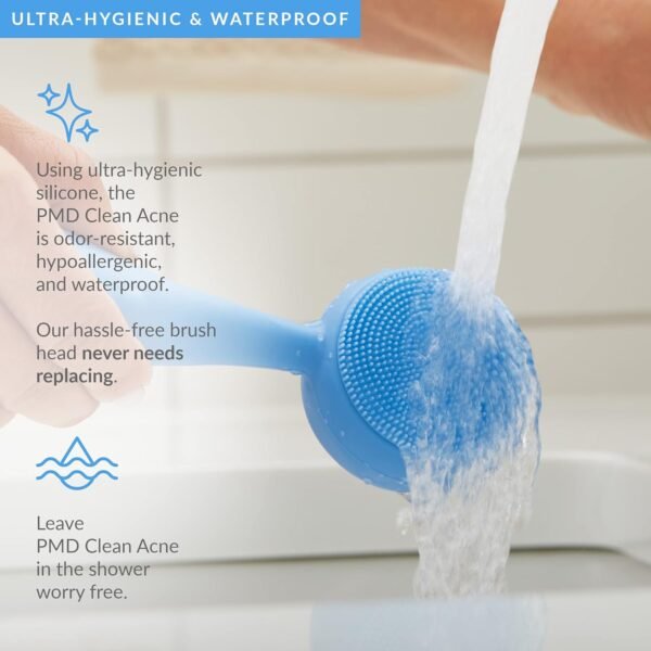PMD Clean Acne - Smart Facial Cleansing Device with Silicone Brush & Acne-Fighting Blue Light Treatment - Waterproof - SonicGlow Vibration Technology - Eliminate Mild To Moderate Acne - Image 10