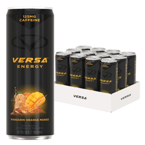 PEScience VERSA Energy, Mandarin Orange Mango, Carbonated Sugar Free 125mg Caffeine Energy Drink, Case of 12 - Image 2