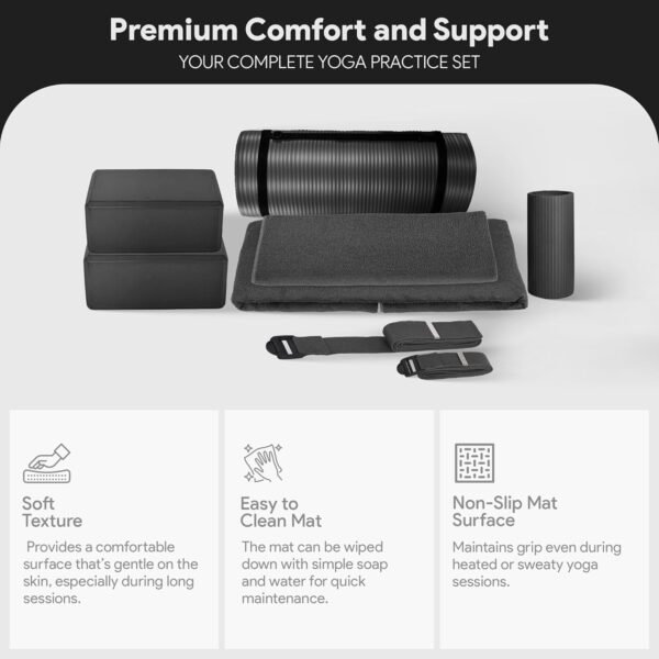 BalanceFrom 7-Piece Set - Include Yoga Mat with Carrying Strap, 2 Yoga Blocks, Yoga Mat Towel, Yoga Hand Towel, Yoga Strap and Yoga Knee Pad, Multiple Options - Image 7