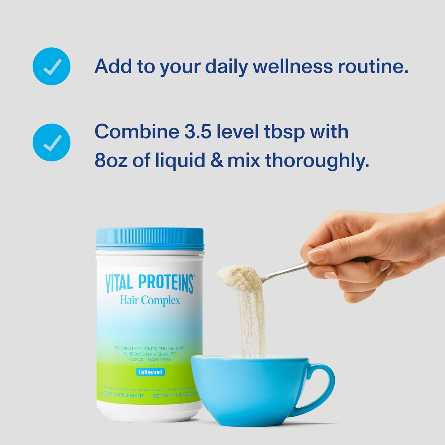 Vital Proteins Collagen Peptides + Biotin 10000mcg Hair Complex, Hair Growth Supplement - Clinically Studied Lustriva to Promote Thicker Fuller Hair, 20g Unflavored Collagen for Women 11.4oz Powder - Image 6