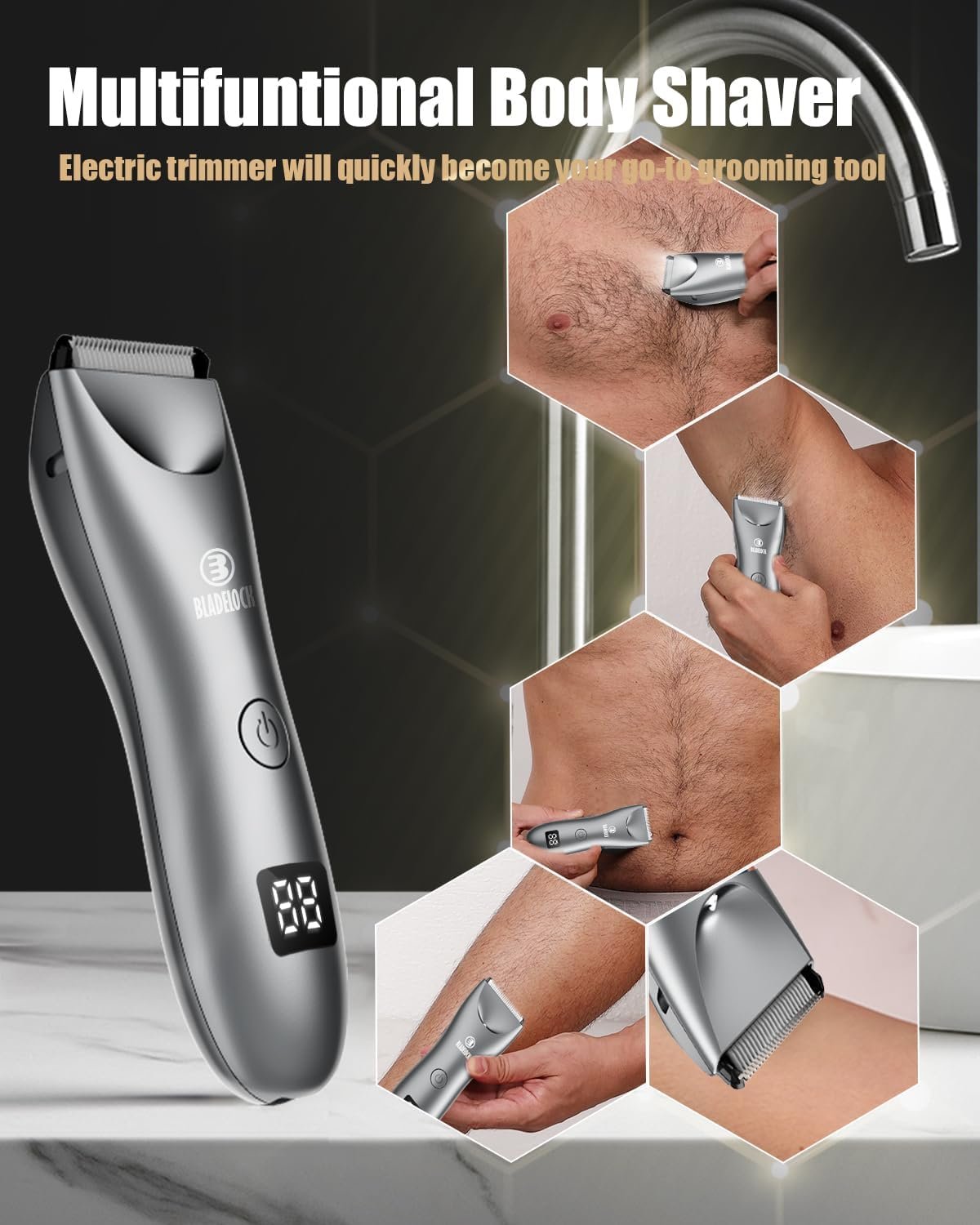 ENSSU Body Hair Trimmer for Men with Light, No Nicks Ball Trimmer Men Waterproof, Pubic Groin Hair Trimmer for Men Rechargeable Body Groomer with Standing Recharge Dock,LED Display - Image 7