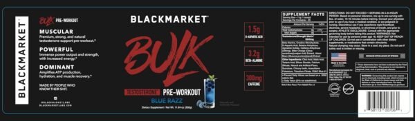 BLACKMARKET Bulk Pre Workout - Preworkout Energy Drink for Men 30 Servings - Pre-Workout Drink Powder with Creatine (Blue Razz) - Image 3