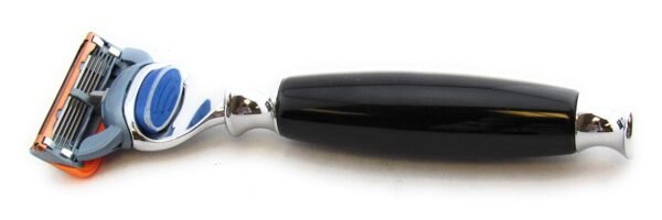 G.B.S Wet Shaving- All Black with Chrome Accents 5 Blade Compatible Razor, Silvertip Super Badger Brush and Stand, Includes 1 Blade, Effortless Glide - Image 3