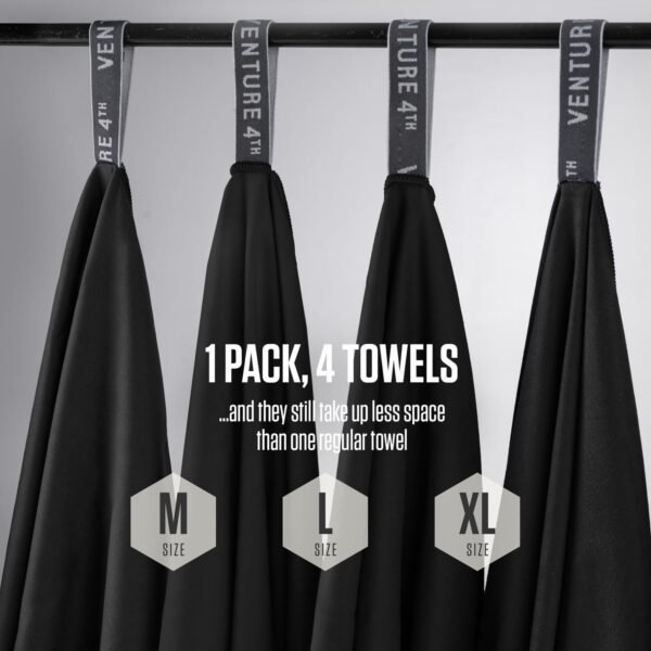 VENTURE 4TH - 4pcs Quick Dry Towels. Microfiber Travel Towels. Lightweight & Fast Drying Travel Towels for Body. Compact & Easy to Pack - 4 Pack Black Medium - Image 3