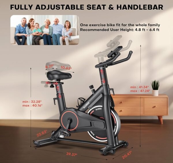 Exercise Bike, Adjustable Magnetic Resistance Brake Stationary Bikes for Home, Quiet Indoor Cycling Bike with Upgraded Seat Cushion, Digital Monitor & Phone Mount, 350lbs Weight Capacity - Image 8