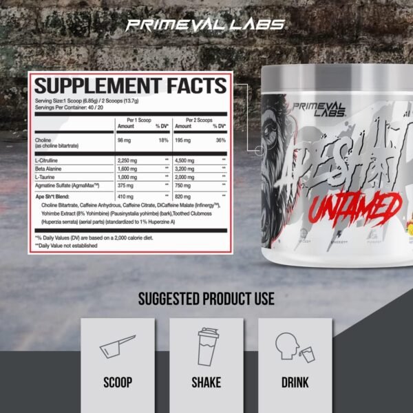 Primeval Labs Ape Untamed Pre Workout Energy Drink Powder | Max Support for Pumps & Focus | Nitric Oxide Production Preworkout Energy with L-Citrulline, Beta Alanine, Mango Pineapple 40 Servings - Image 3