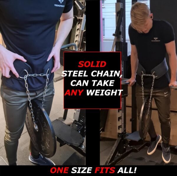 Vikingstrength Dip Belt for Weight Lifting Including Wrist Wraps. Premium Padded Dips Belt with Long Chain for Pullups Triceps Weighted belt for Workout Powerlifting + V-Strength Workout App - Image 4