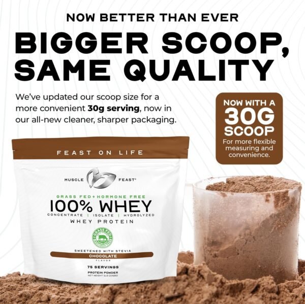 Muscle Feast 100% Grass-Fed Whey Protein, Pastured Raised Hormone Free All Natural, Vanilla, 2lb - Image 3