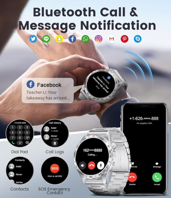 Smart Watch for Men (3 Straps),Answer/Make Calls,1.43'' AMOLED,IP68 Waterproof,110+ Sports Modes Fitness Watch with Sleep Monitor/SpO2/Heart Rate/Pedometer Rugged Smart Watch for Android/iOS Silver - Image 4