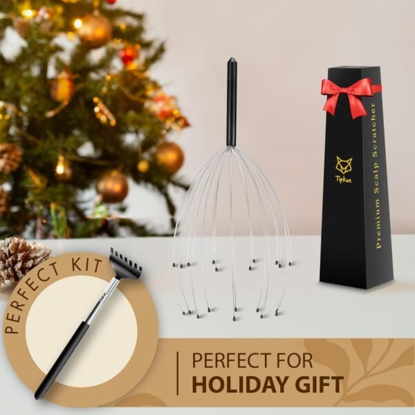 Head Massager 20 Fingers Scalp Massager Head Scratcher, Back Massager Back Scratcher, Stocking Stuffers for Head Massage and Back Massage 2 Pack (Black) - Image 4