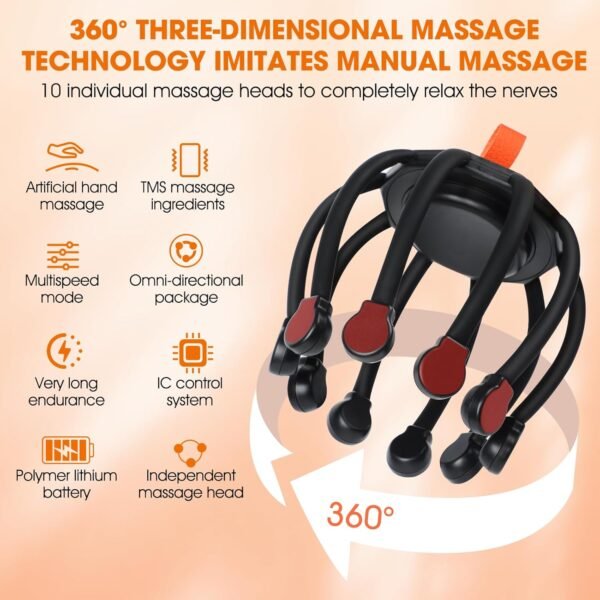 Electric Scalp Massager, Scalp Massage Tool, Electric Scalp Massager, 3 Modes Head Massager, 10 Claw Scalp Massager, Hair Scalp Relaxation, for Fatigue Relief Massager - Image 4