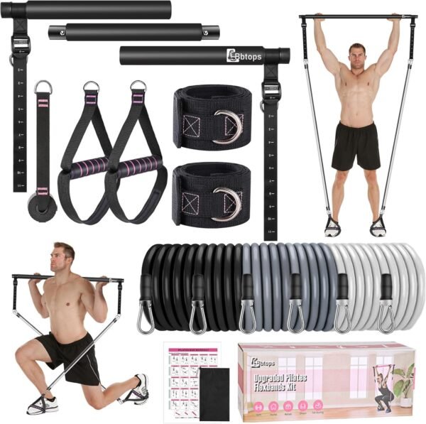 Pilates Bar Kit with Resistance Bands,Pilates Bar with Stackable Bands Workout Equipment for Legs,Hip,Waist and Arm,Exercise Fitness Equipment for Women & Men Home Gym Yoga Pilates - Image 2