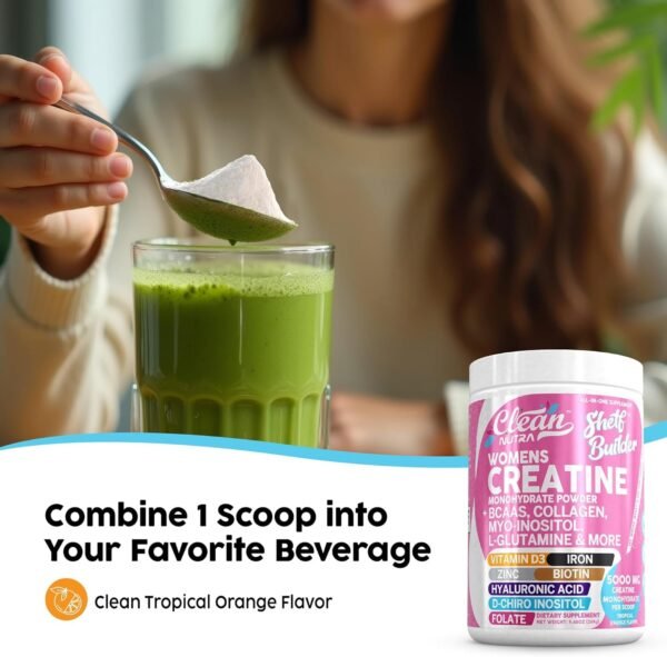 Creatine for Women | Creatine Monohydrate + BCAA Powder Myo-Inositol Collagen Biotin Hyaluronic Acid Folate L Glutamine Vitamin D3 Iron Zinc D-Chiro-Maca Digestion Shelf Builder by Clean Nutra - Image 9