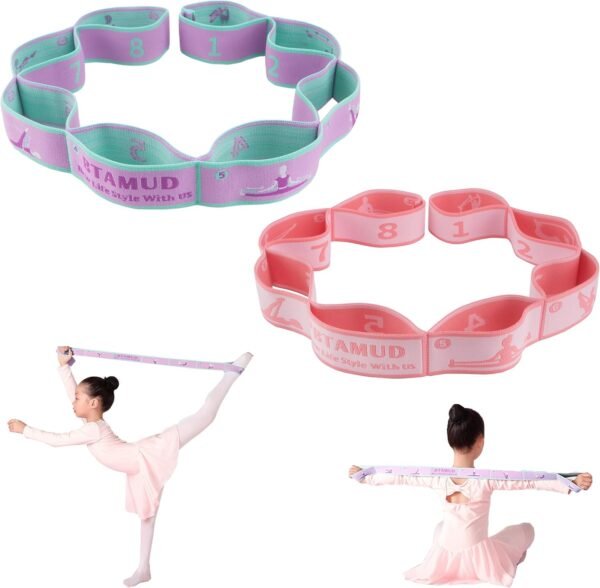 2 PCS Stretch Strap for Kids Dance Elastic Band for Children Gymnastics Stretching Strap Kids Stretching Bands Multi-Loop Adjustable Exercise Bands Stretching Resistance Ballet Bands -8 Loops - Image 2