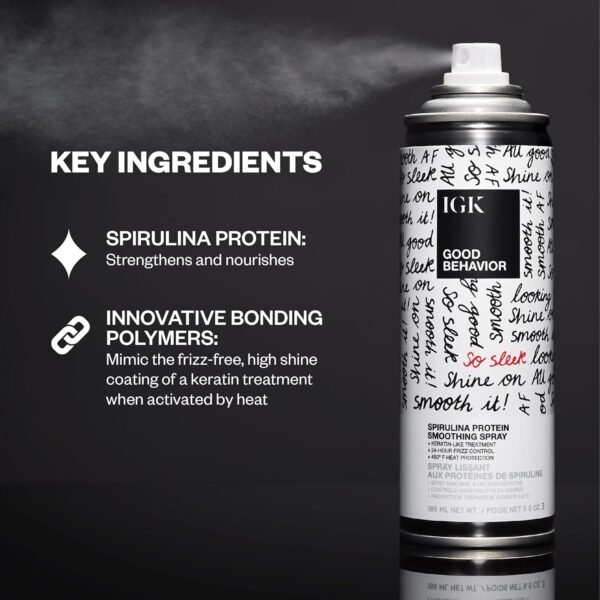 IGK GOOD BEHAVIOR Spirulina Protein Smoothing Spray | Keratin Like Treatment + Frizz Control + Heat Protectant | Vegan + Cruelty Free | - Image 4