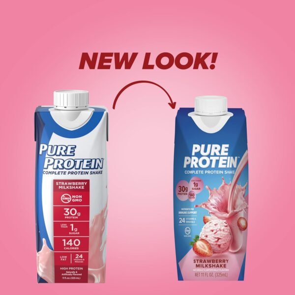 Pure Protein Strawberry Protein Shake, 30g Complete Protein, Ready to Drink and Keto-Friendly, Vitamins A, C, D, and E plus Zinc to Support Immune Health, 11oz Bottles, 12 Pack - Image 3