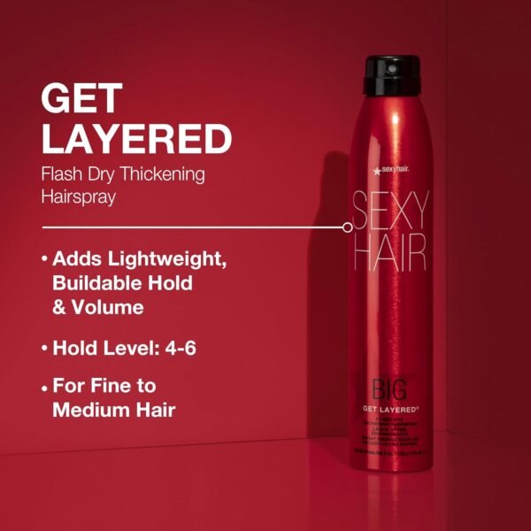 SexyHair Big Get Layered Flash Dry Thickening Hairspray, 8 Oz | Buildable Texture, Volume and Shine | Up to 72 Hours of Humidity Resistance - Image 4