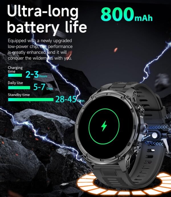 Smart Watch for Men(LED Flashlight), 1.85" Extra Large Smartwatch, 800mAh Extra-Long Battery, IP67 Waterproof Fitness Tracker Watch, 100+ Sports Mode/Heart Rate/Sleep Monitor for Android iOS - Image 5