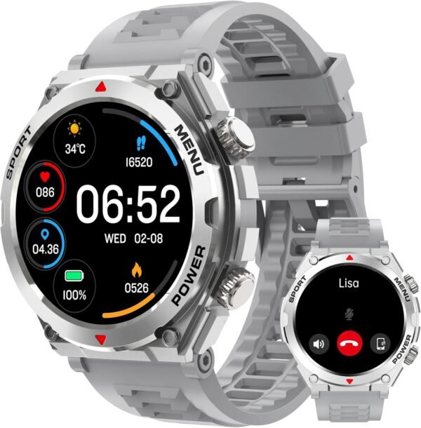Military Smart Watch for Men (Answer/Make Call), 1.52" HD Smartwatch for Android Phones/iPhone, 100+ Sport Mode Fitness Tracker with Heart Rate, SpO2, Stress and Sleep Monitor, IP68 Waterproof - Image 2