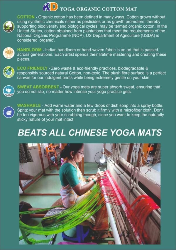 KD Cotton Yoga Mat Hand Woven Yoga Mat Eco Freindly Organic Handloom Mat Supreme Heavy Quality with Carry Strap- 24" x 72" - Image 7