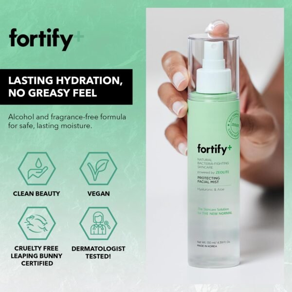 Fortify 9-in-1 Korean Facial Mist Spray with Hyaluronic Acid & Aloe Vera - Anti-Aging & Hydrating - Dermatologist Tested, Fragrance-Free - for All Skin Types, Clean Beauty - 130ML/4.39 FlOz - Image 3