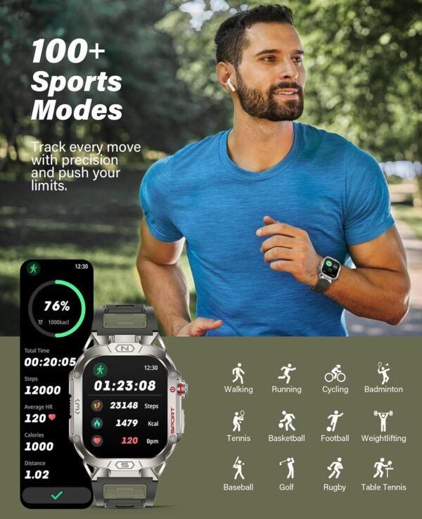 SOUYIE Smart Watch for Men with LED Flashlight, 2.02" HD Display Rugged Outdoor Sport Smartwatch with Compass/Altimeter/Barometer, Waterproof Fitness Tracker, Heart Rate Sleep Monitor for iOS Android - Image 6