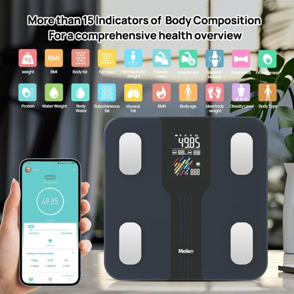 Scale for Body Weight,High Precision Digital Body Fat Analyzer, VA Large LED Smart Bathroom Scale, with BMI Heart Rate, 15 Body Composition, Sync Fitness App, Maximum Measuring Range 400lb - Image 3