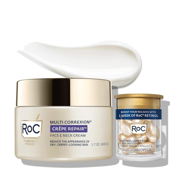 RoC Crepe Repair Anti Aging Daily Face Moisturizer & Neck Firming Cream (1.7 oz) + RoC Retinol Wrinkle Smoothing Capsules (7 CT), Skin Care Routine for Women and Men - Image 2
