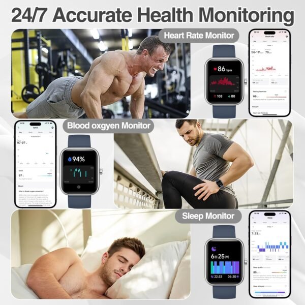 Smart Watch for Men Women with Bluetooth Call,Alexa Built-in Smartwatch,1.83"DIY Dial Fitness Watch with Sleep Heart Rate SpO2 Monitor,100+ Sport Mode,IP68 Waterproof Watch Compatible with Android iOS - Image 6