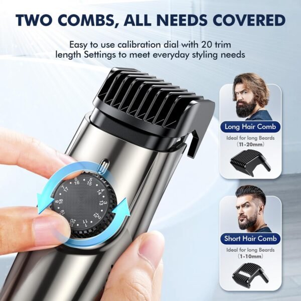 Vacuum Beard Trimmer for Men, Upgrade Adjustable Length with 2 Comb, Electric Vacuum Trimmer for Beard, Mustache and Stubble, Waterproof and Rinses Easy, High Precision Blades for Skin fit - Image 4